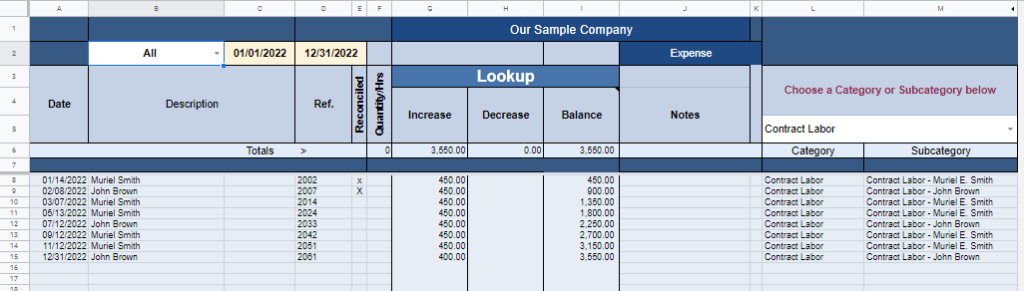 Lookup Expenses Categories